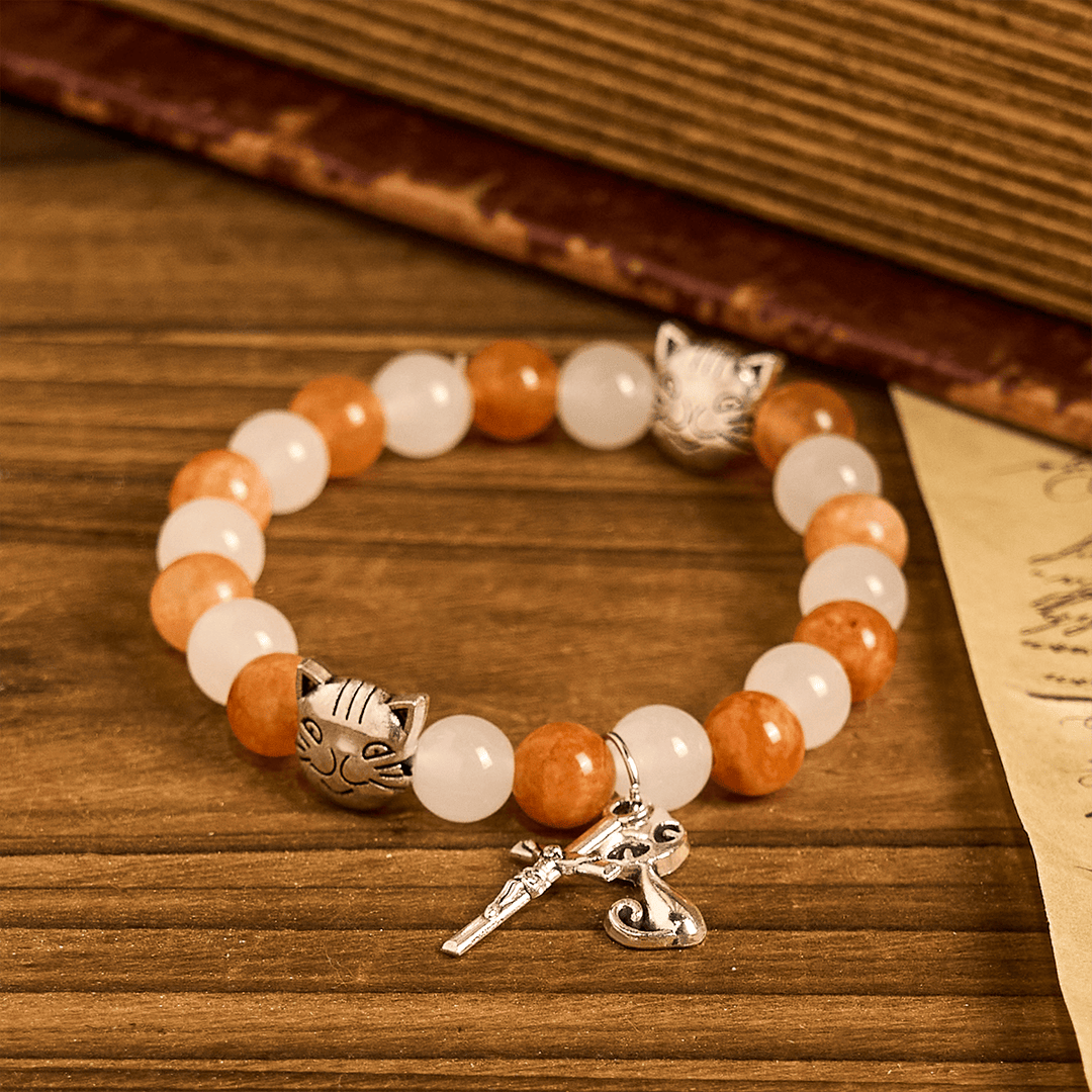 Christianartworkshop Orange & White Quartz with Cat Face Stainless Steel Charms of Orange Tabby Animal Bracelet - image 3