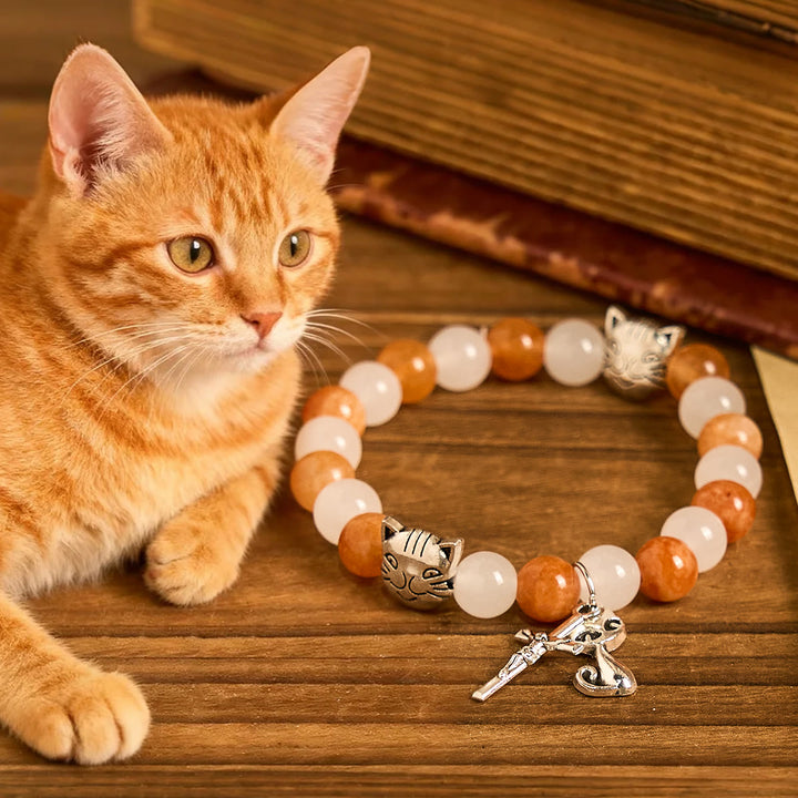Christianartworkshop Orange & White Quartz with Cat Face Stainless Steel Charms of Orange Tabby Bracelet, Animal Rosary - Orange Tabby Bracelet - image 10