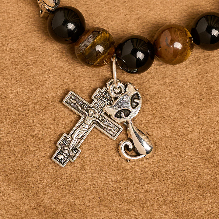 Christianartworkshop Faithful Tabby Cat with Brown Black Beads for Loving Prayer Bracelet, Animal Rosary - image 15