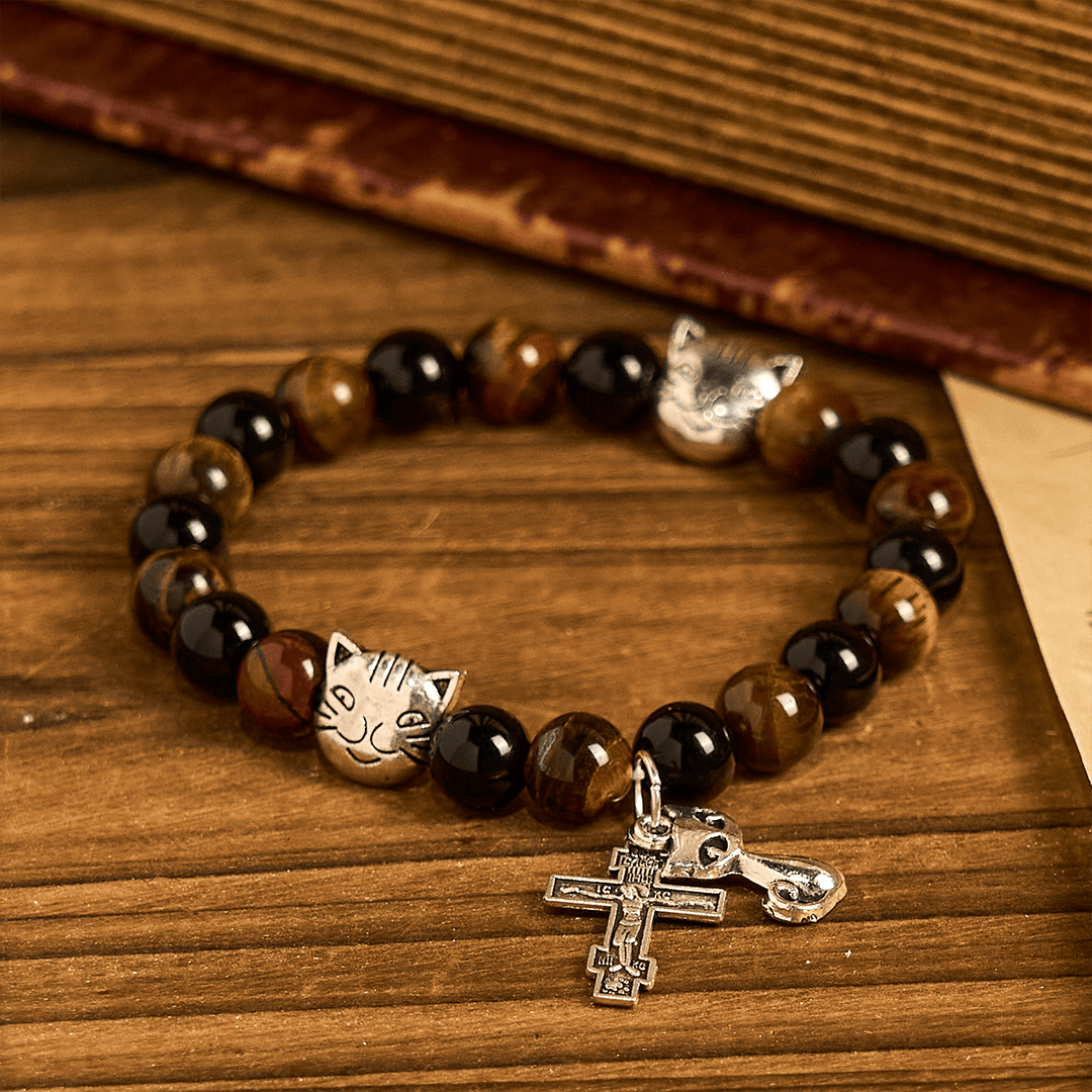 Christianartworkshop Faithful Tabby Cat with Brown Black Beads for Loving Prayer Animal Bracelet - image 2