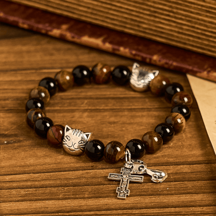 Christianartworkshop Faithful Tabby Cat with Brown Black Beads for Loving Prayer Animal Bracelet - image 2