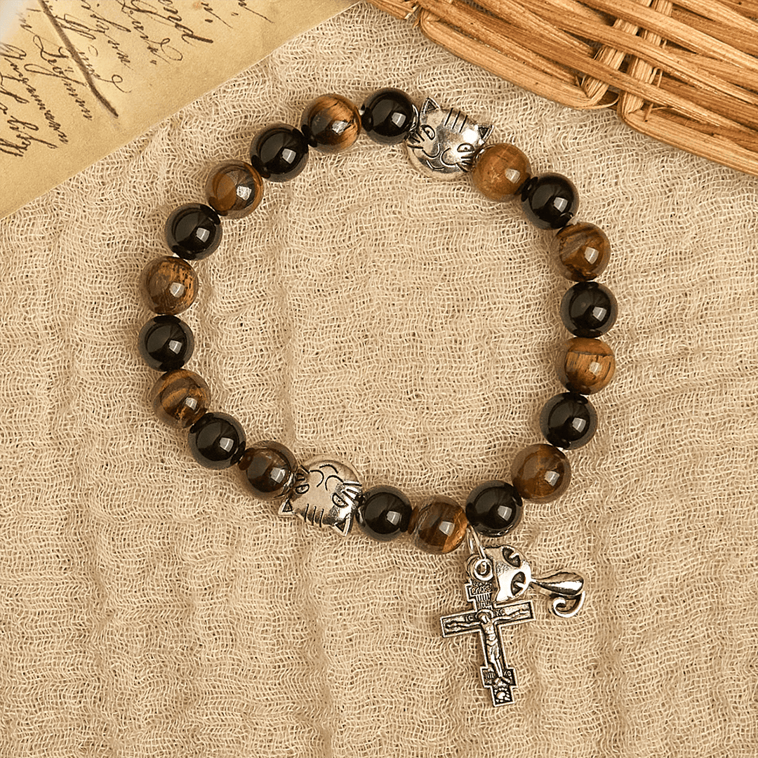 Christianartworkshop Faithful Tabby Cat with Brown Black Beads for Loving Prayer Animal Bracelet - image 3