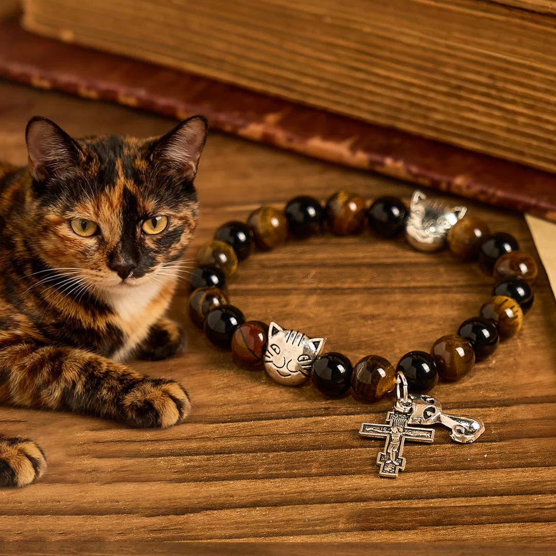 Christianartworkshop Faithful Tabby Cat with Brown Black Beads for Loving Prayer Bracelet, Animal Rosary - Tabby Cat Bracelet - image 9