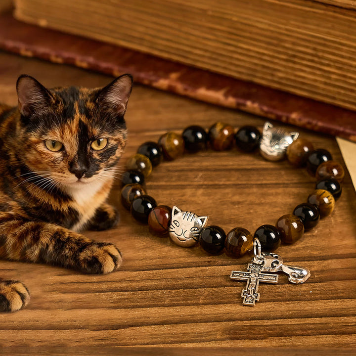 Christianartworkshop Faithful Tabby Cat with Brown Black Beads for Loving Prayer Bracelet, Animal Rosary - Tabby Cat Bracelet - image 9