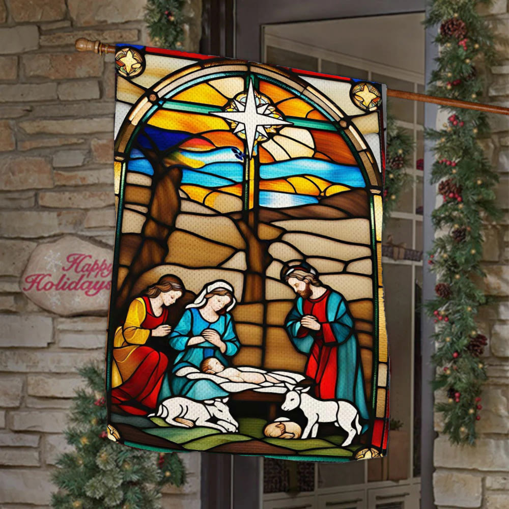 Christianartworkshop Holy Family Nativity Garden Flag: Stained - Style Christmas Decor - image 1