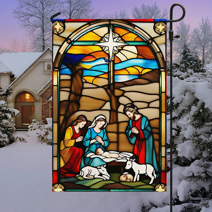 Christianartworkshop Holy Family Nativity Garden Flag: Stained - Style Christmas Decor - image 2