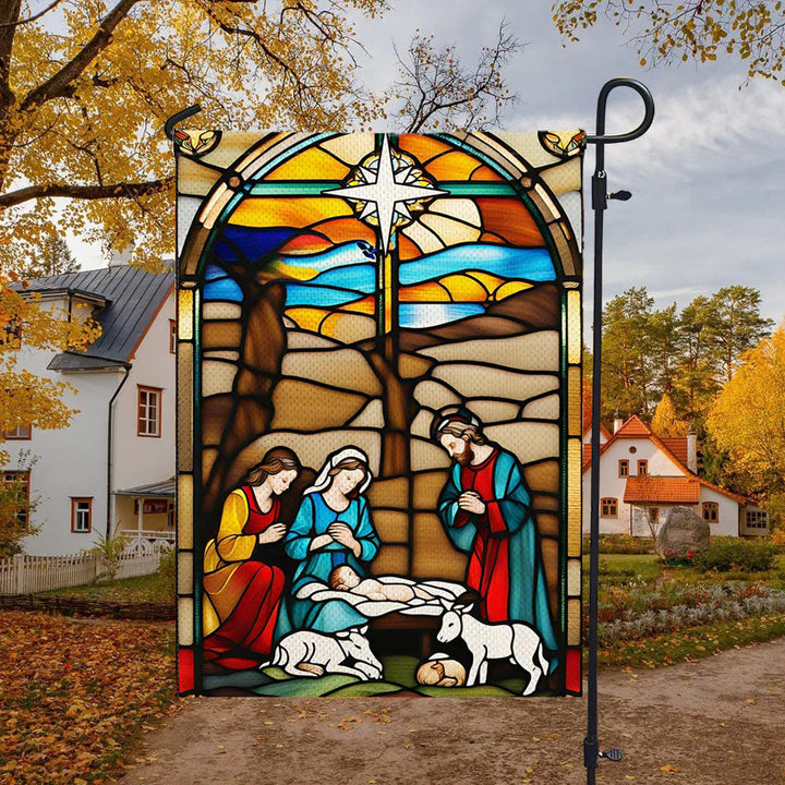 Christianartworkshop Holy Family Nativity Garden Flag: Stained - Style Christmas Decor - image 4