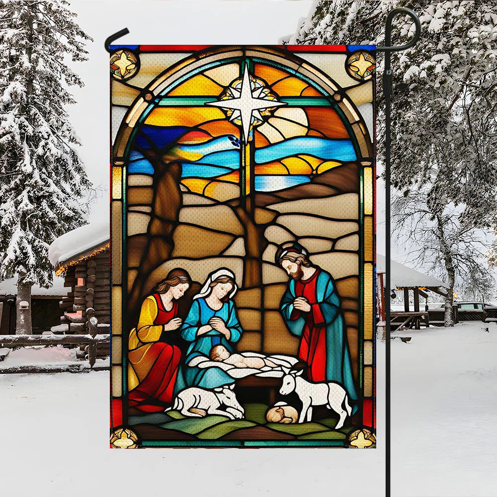 Christianartworkshop Holy Family Nativity Garden Flag: Stained - Style Christmas Decor - image 3
