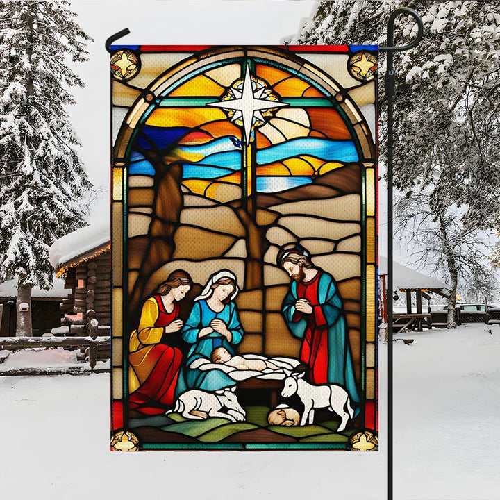 Christianartworkshop Holy Family Nativity Garden Flag: Stained - Style Christmas Decor - image 3