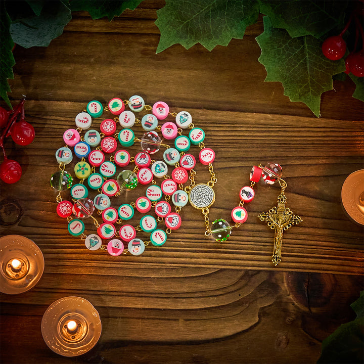 Christianartworkshop Whimsical Christmas Rosary: Multi - Colored Beads with Snowman & Tree Motifs - image 1