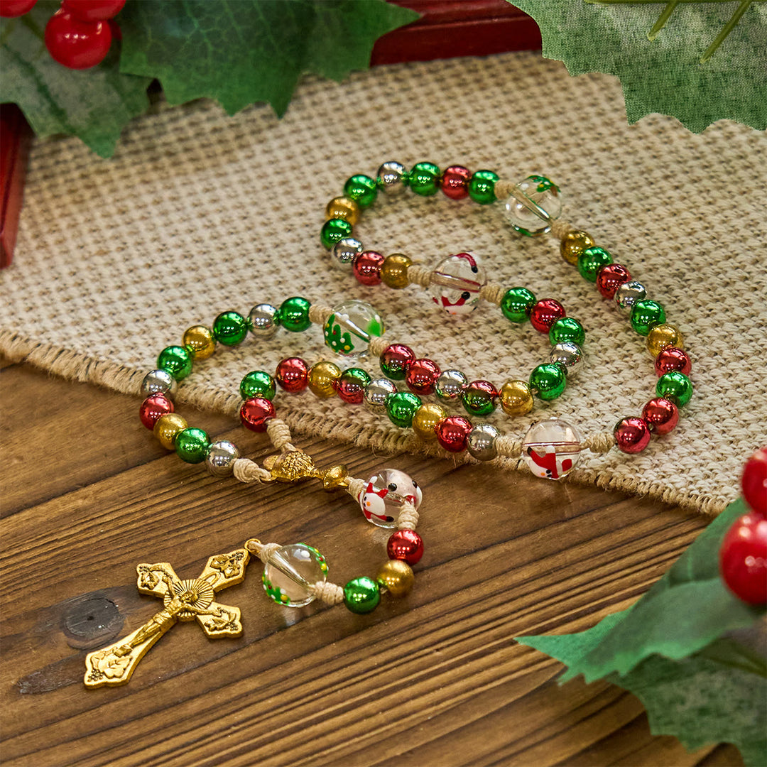 Christianartworkshop Christmas Atmosphere Rosary: Colorful Beads & Ornate Golden Crucifix - Multicolor Christmas Rosary - image 0