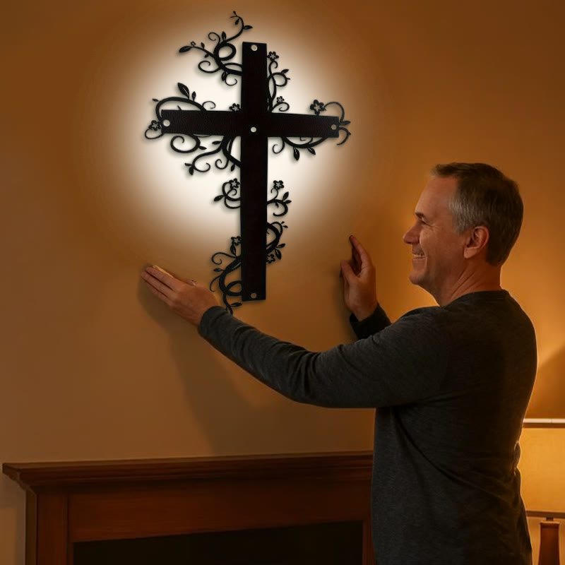 Christianartworkshop Gothic Floral Vine Cross Black Metal Wall Decor - image 1