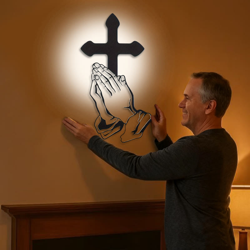 Christianartworkshop Classic Praying Hands & Cross Black Metal Wall Decor - image 1