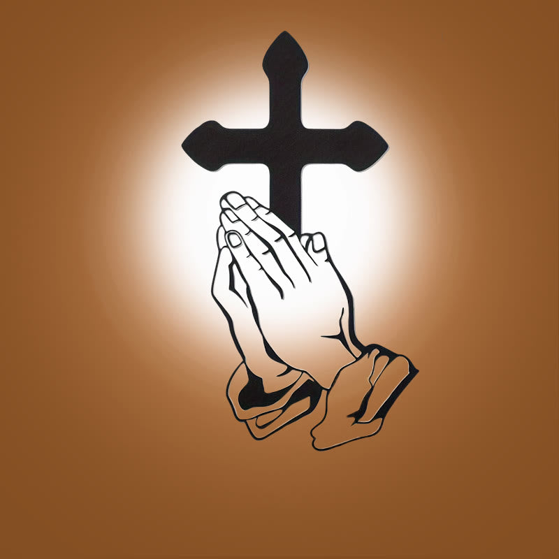 Christianartworkshop Classic Praying Hands & Cross Black Metal Wall Decor - Black - 9.00''*15.75''/22.85*40cm - image 0