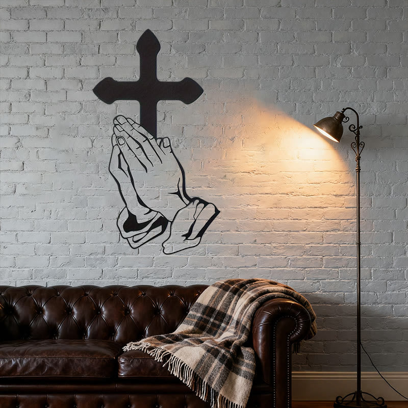 Christianartworkshop Classic Praying Hands & Cross Black Metal Wall Decor - image 3