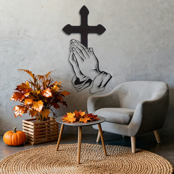 Christianartworkshop Classic Praying Hands & Cross Black Metal Wall Decor - image 4