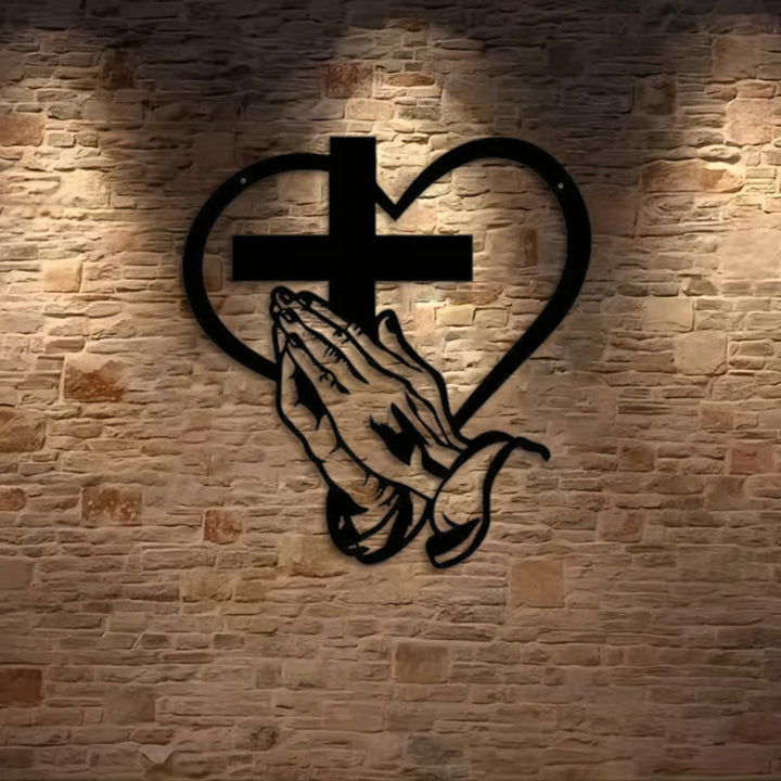 Christianartworkshop Modern Spiritual Praying Hands Heart Cross Black Metal Wall Decor - image 2