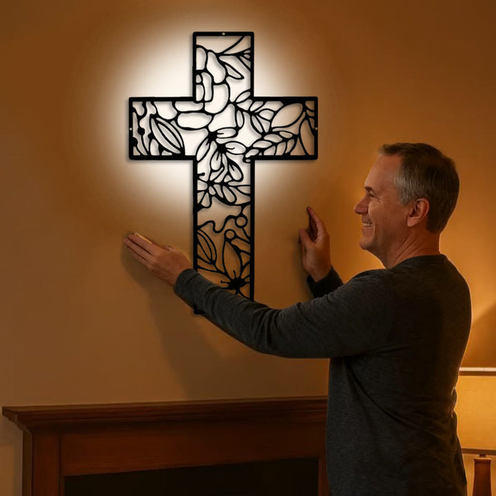 Christianartworkshop Contemporary Floral Cross Black Metal Wall Decor - image 1