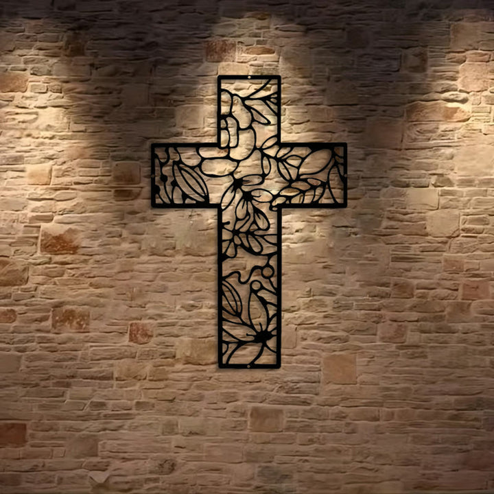 Christianartworkshop Contemporary Floral Cross Black Metal Wall Decor - image 2