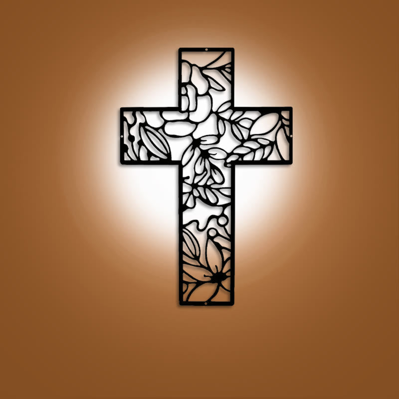 Christianartworkshop Contemporary Floral Cross Black Metal Wall Decor - Black - 10.43''*15.75''/26.5*40cm - image 0