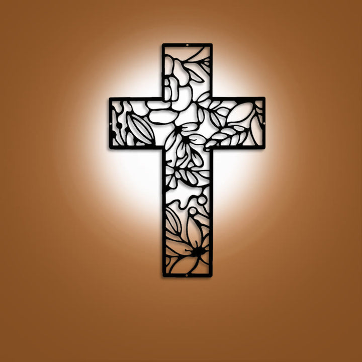 Christianartworkshop Contemporary Floral Cross Black Metal Wall Decor - Black - 10.43''*15.75''/26.5*40cm - image 0