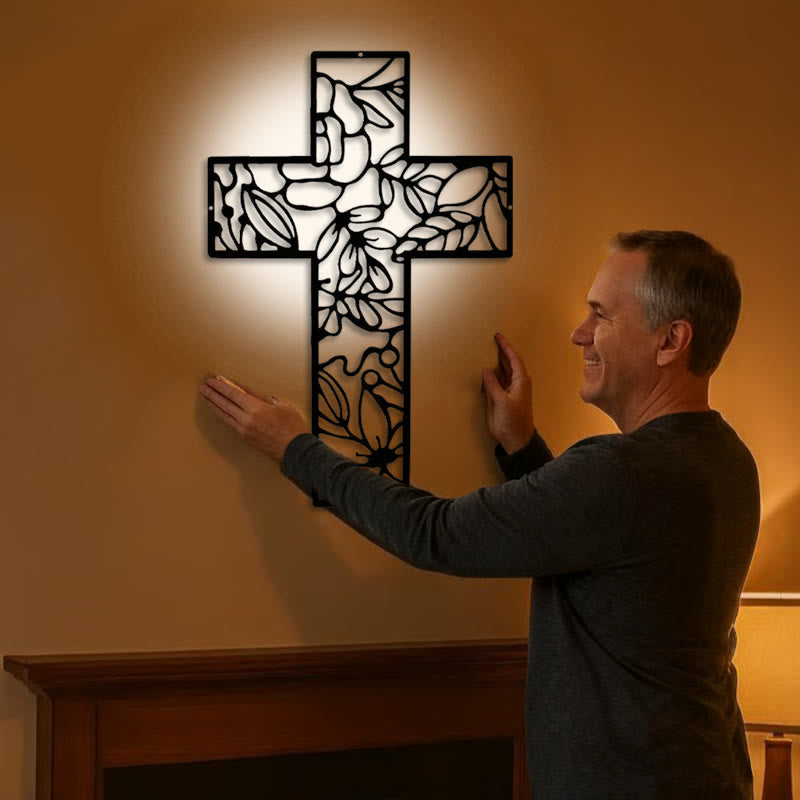 Christianartworkshop Contemporary Floral Cross Black Metal Wall Decor - image 1