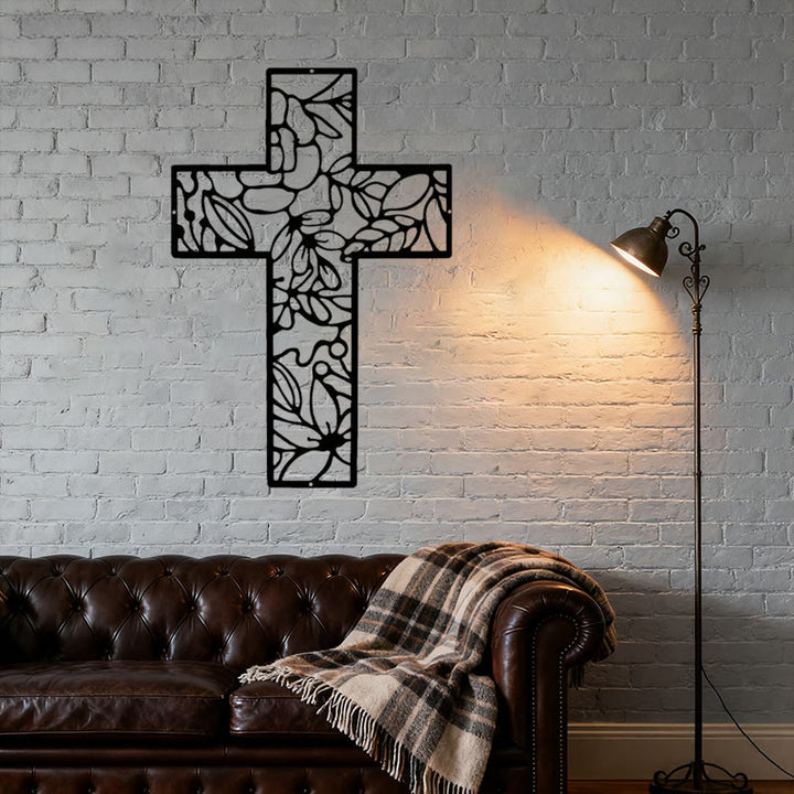 Christianartworkshop Contemporary Floral Cross Black Metal Wall Decor - image 4