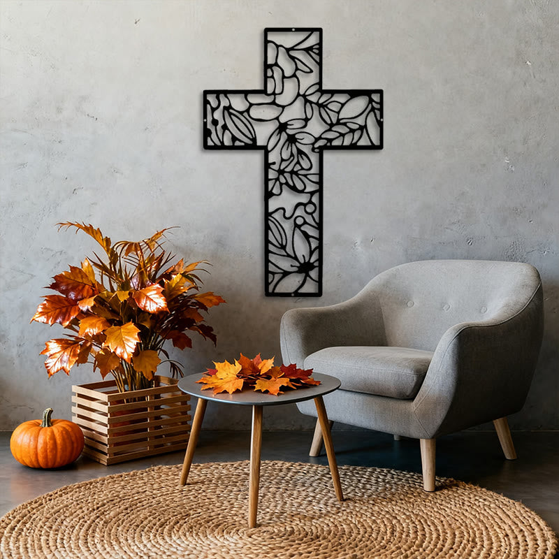 Christianartworkshop Contemporary Floral Cross Black Metal Wall Decor - image 3