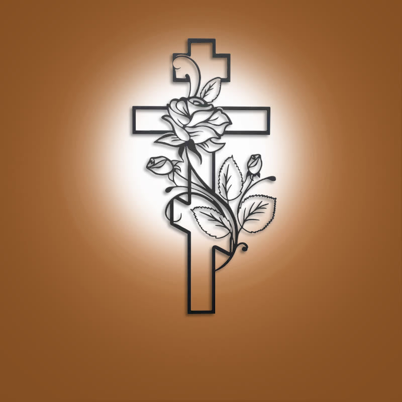 Christianartworkshop Vintage - Inspired Floral Cross Black Metal Wall Decor - Black - 7.87''*15.75''/20*40cm - image 0