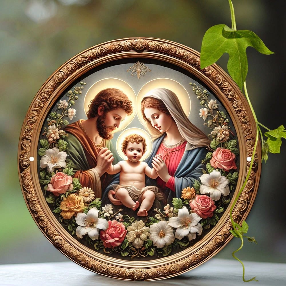 Christianartworkshop Ornate Golden - Framed Holy Family Floral Art Hanging Ornaments - image 1