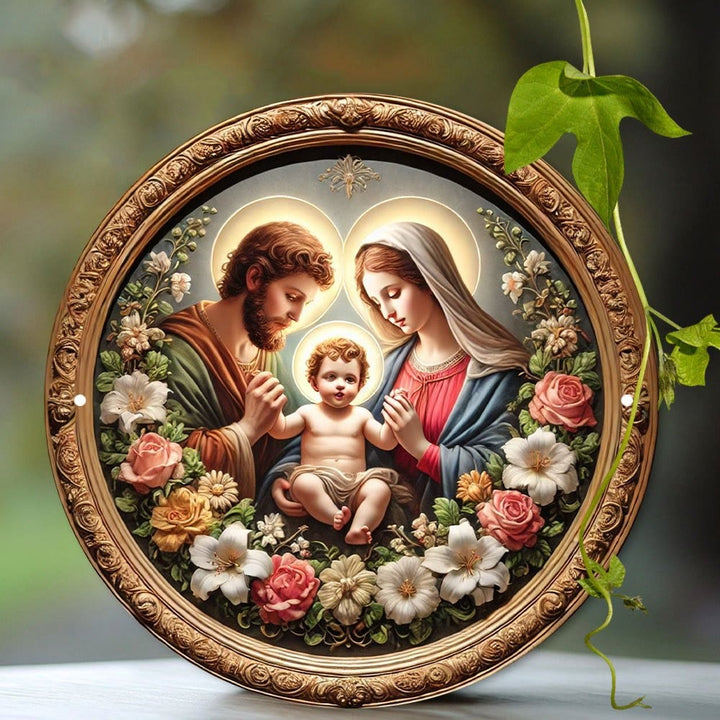 Christianartworkshop Ornate Golden - Framed Holy Family Floral Art Hanging Ornaments - image 1