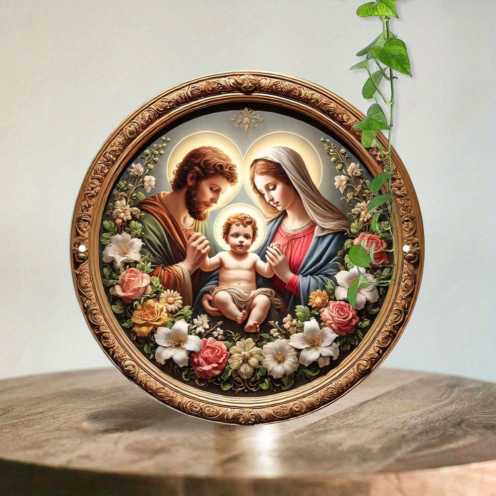 Christianartworkshop Ornate Golden - Framed Holy Family Floral Art Hanging Ornaments - 7.87''/20cm - image 0