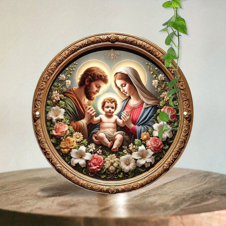 Christianartworkshop Ornate Golden - Framed Holy Family Floral Art Hanging Ornaments - 7.87''/20cm - image 0