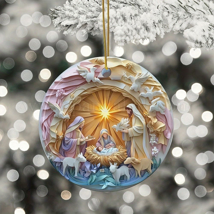 Christianartworkshop Pastel Art Nativity Scene Christmas Tree Hanging Ornaments - image 1