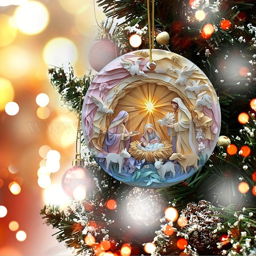 Christianartworkshop Pastel Art Nativity Scene Christmas Tree Hanging Ornaments - image 2