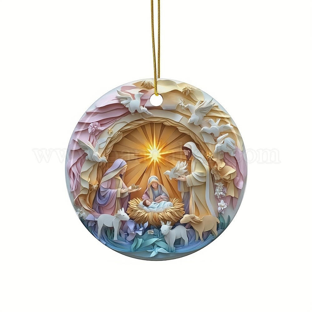 Christianartworkshop Pastel Art Nativity Scene Christmas Tree Hanging Ornaments - image 3