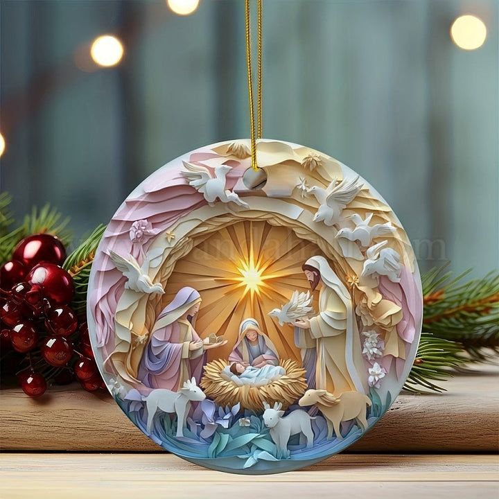 Christianartworkshop Pastel Art Nativity Scene Christmas Tree Hanging Ornaments - Ceramics - image 0