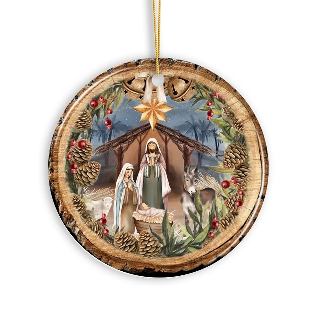 Christianartworkshop Rustic Style Nativity Scene with Bells & Star Hanging Ornaments - image 6