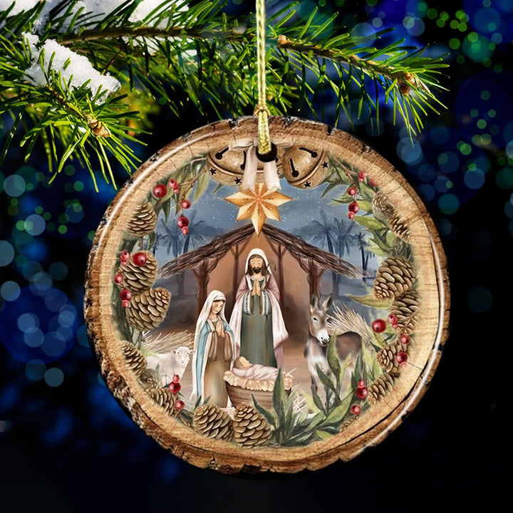 Christianartworkshop Rustic Style Nativity Scene with Bells & Star Hanging Ornaments - image 5