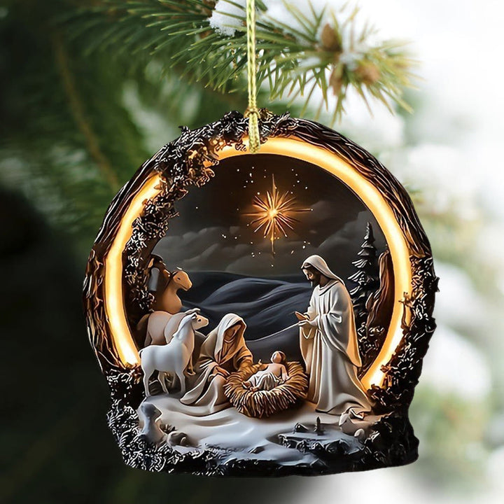 Christianartworkshop Warm - Lit Nativity Scene Art Hanging Ornaments - image 3