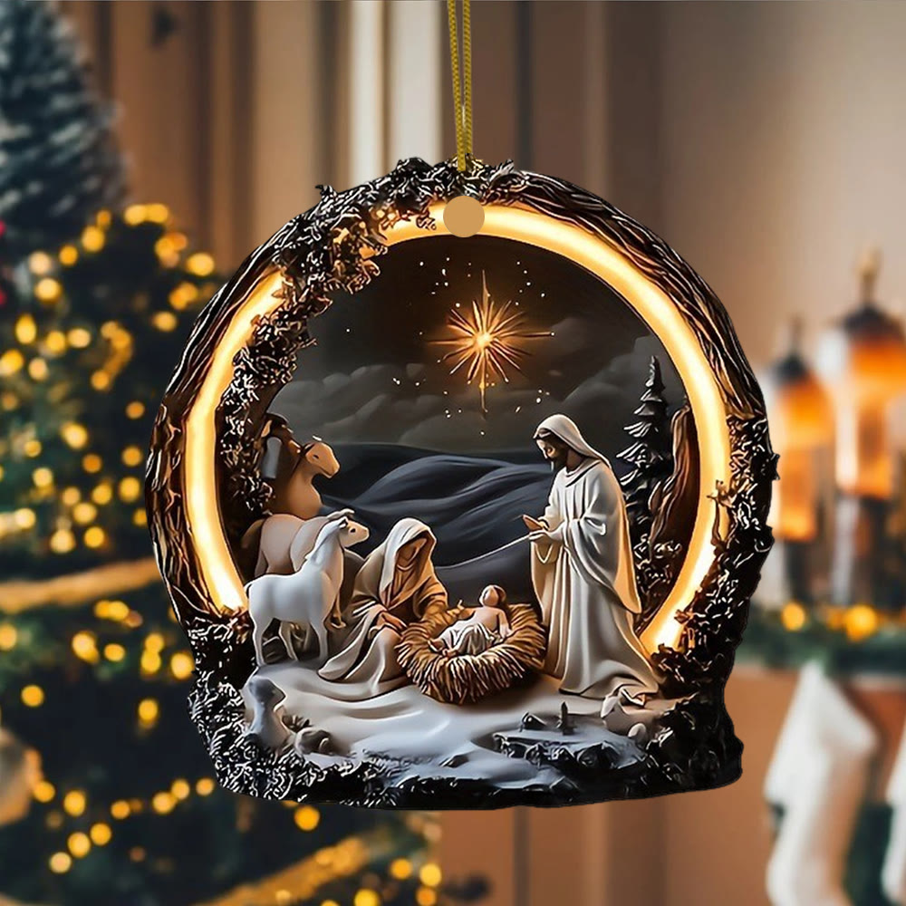 Christianartworkshop Warm - Lit Nativity Scene Art Hanging Ornaments - Acrylic - image 0