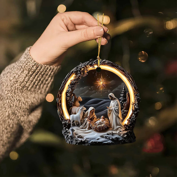 Christianartworkshop Warm - Lit Nativity Scene Art Hanging Ornaments - image 2