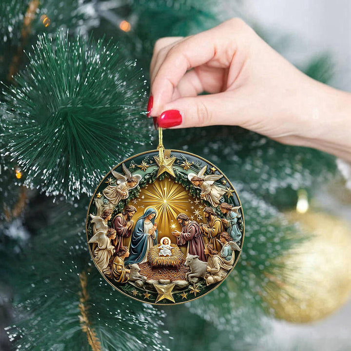 Christianartworkshop Golden Star Accented Nativity Christmas Hanging Ornaments - image 2
