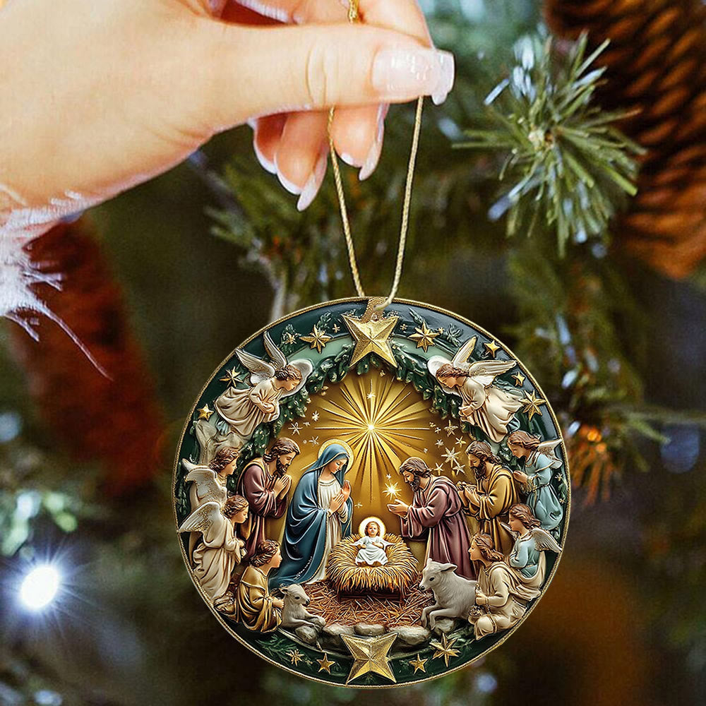 Christianartworkshop Golden Star Accented Nativity Christmas Hanging Ornaments - image 1