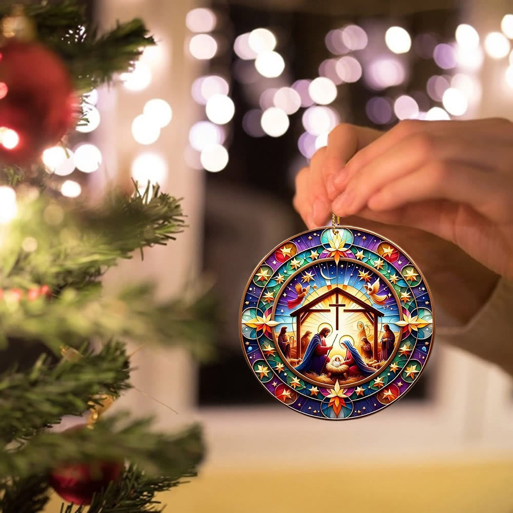 Christianartworkshop Vibrant Colored Nativity Scene Angels Christmas Hanging Ornaments - Ceramics - image 1