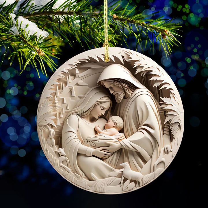 Christianartworkshop Classic Cream Holy Family Nativity Hanging Ornaments - image 0