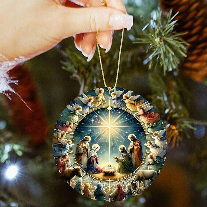 Christianartworkshop Multi - Figure Nativity Scene with Angels Christmas Hanging Ornaments - image 1