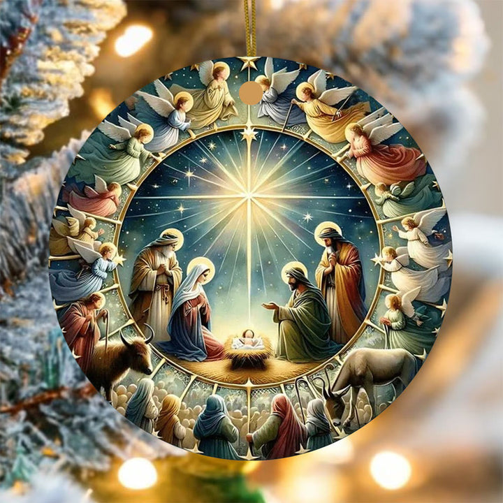 Christianartworkshop Multi - Figure Nativity Scene with Angels Christmas Hanging Ornaments - image 4