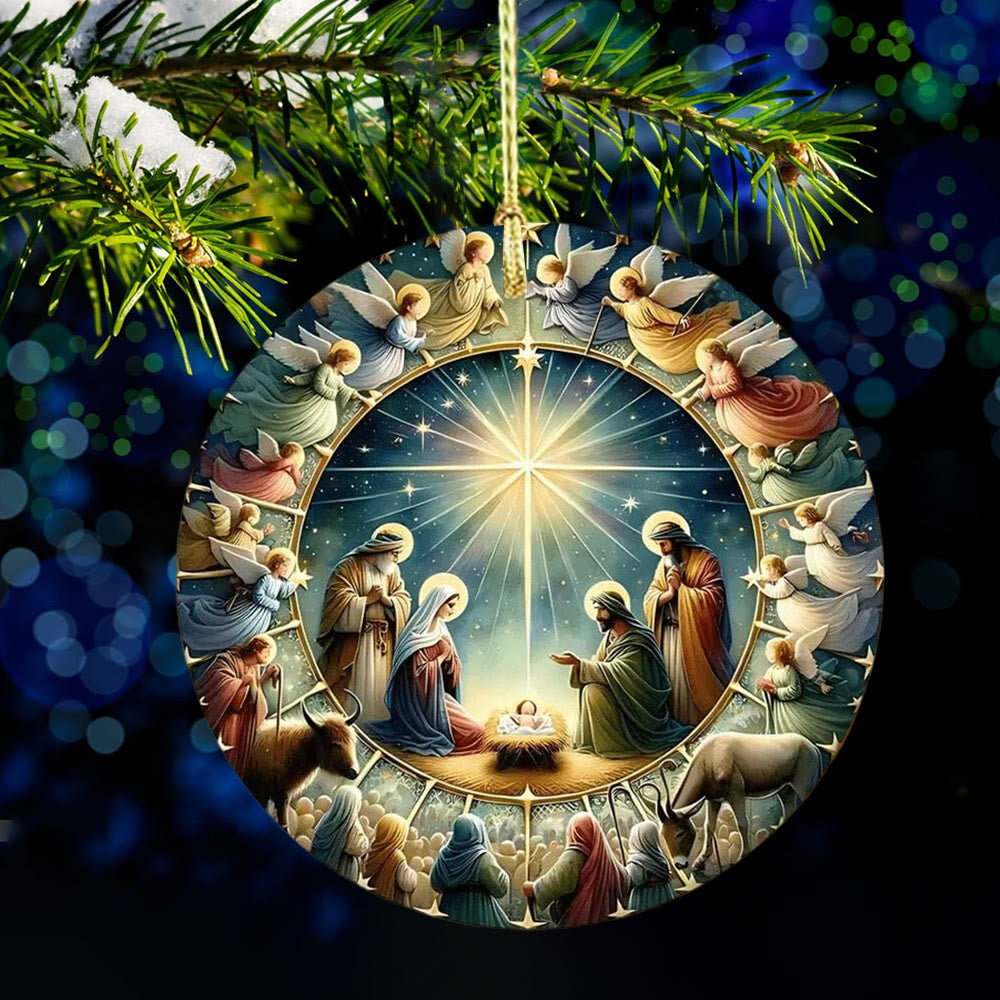 Christianartworkshop Multi - Figure Nativity Scene with Angels Christmas Hanging Ornaments - image 3