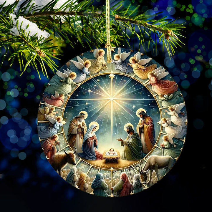 Christianartworkshop Multi - Figure Nativity Scene with Angels Christmas Hanging Ornaments - image 3